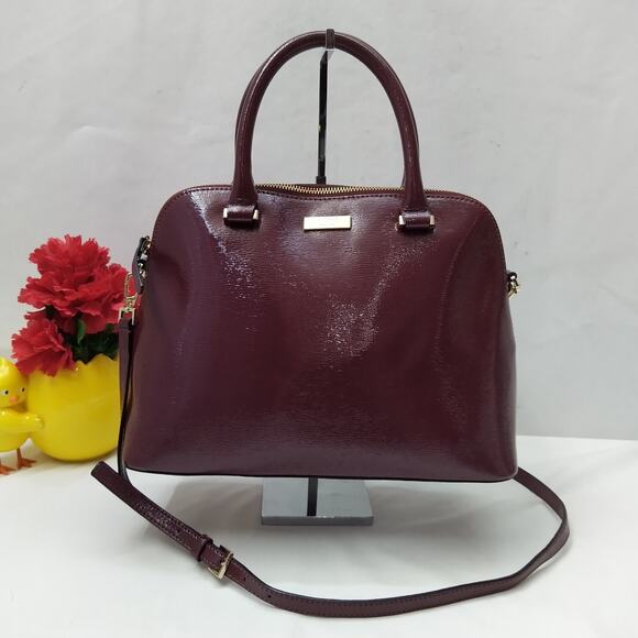 Kate Spade Plum Purple Patent Leather Top Handle Zipper Satchel Shoulder Bag - Picture 1 of 16